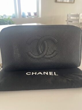 CHANEL Timeless CC Black Caviar Leather Zip Around Long Continental Wallet